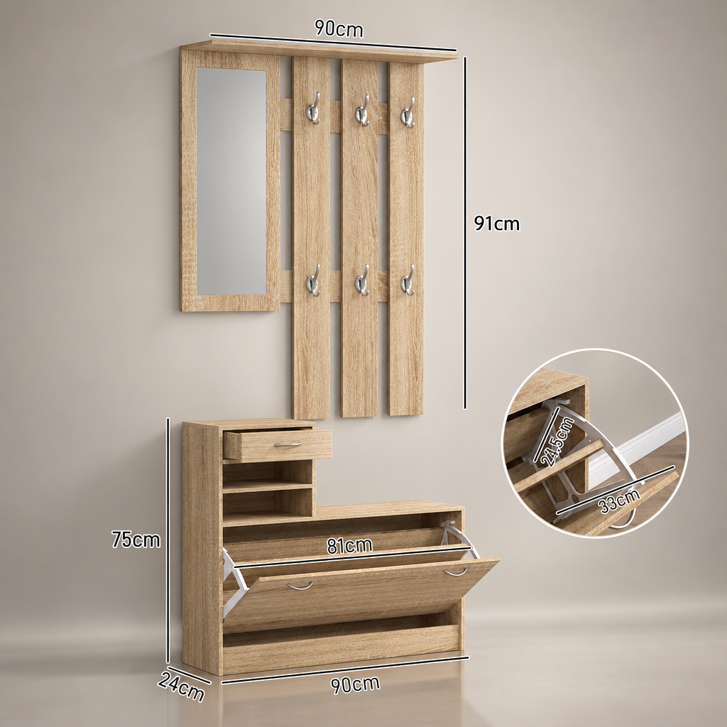 Ensemble 3-en-1 bois naturel - dimensions