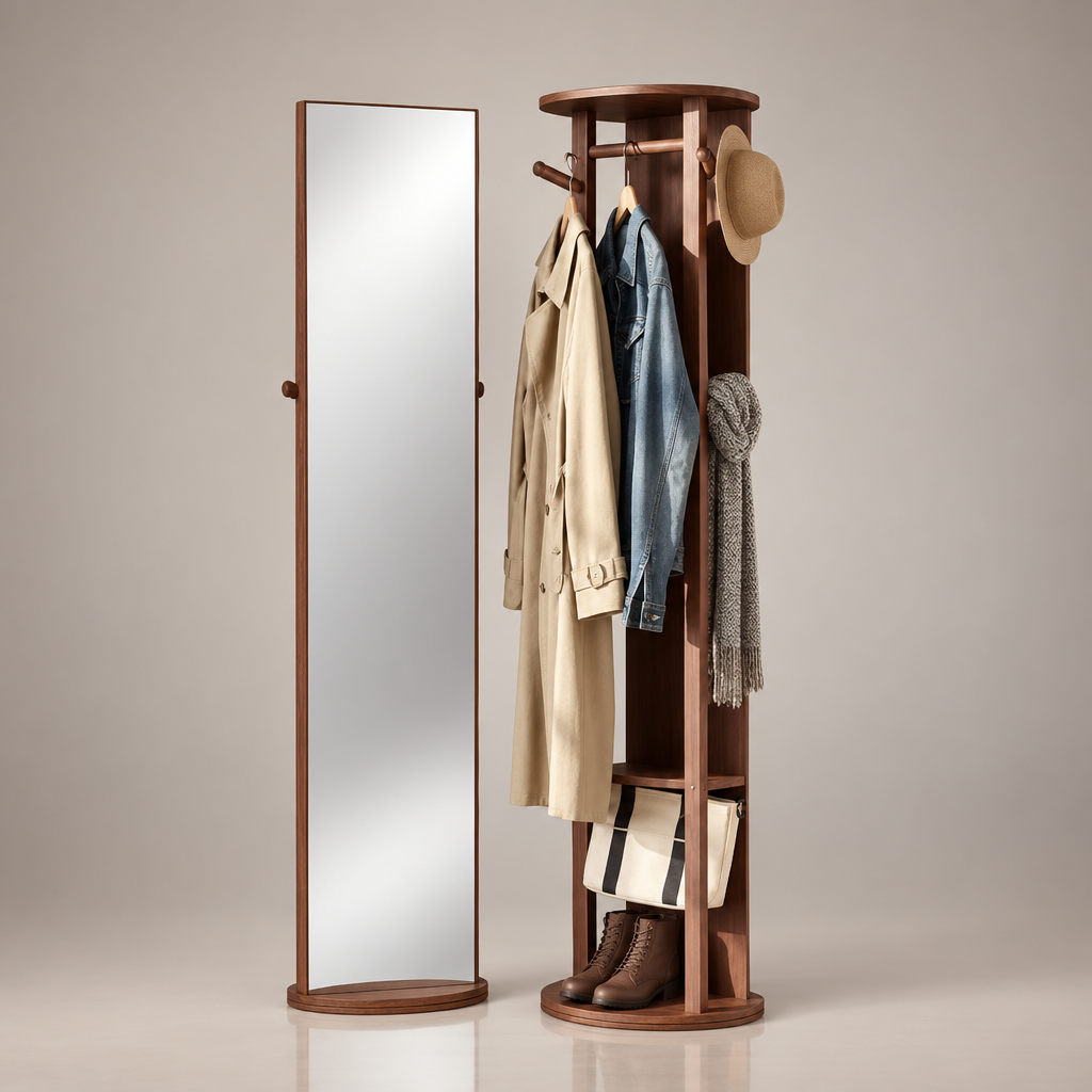 Miroir bois massif porte-manteau - photo studio