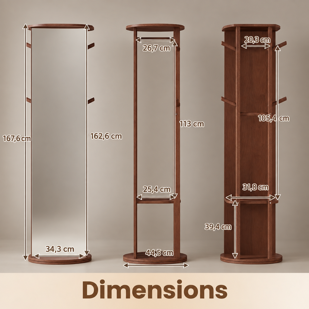 Miroir bois massif porte-manteau - dimensions