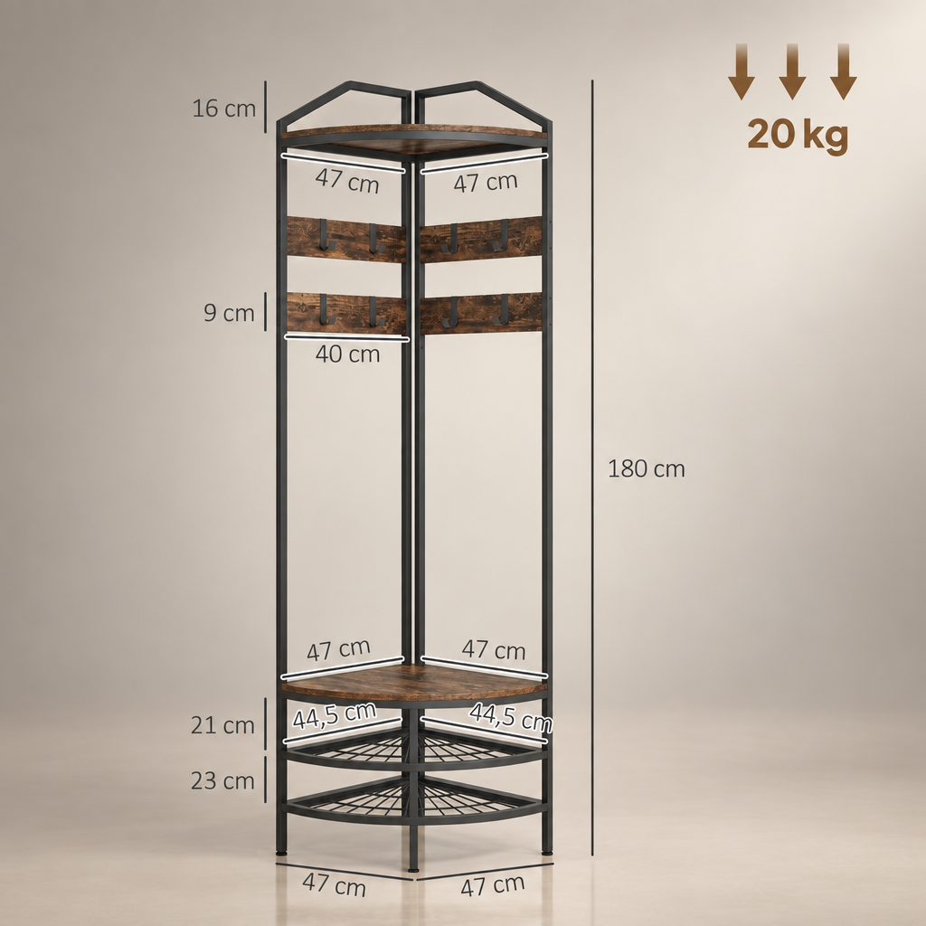 Porte-manteau d'angle rustique - dimensions
