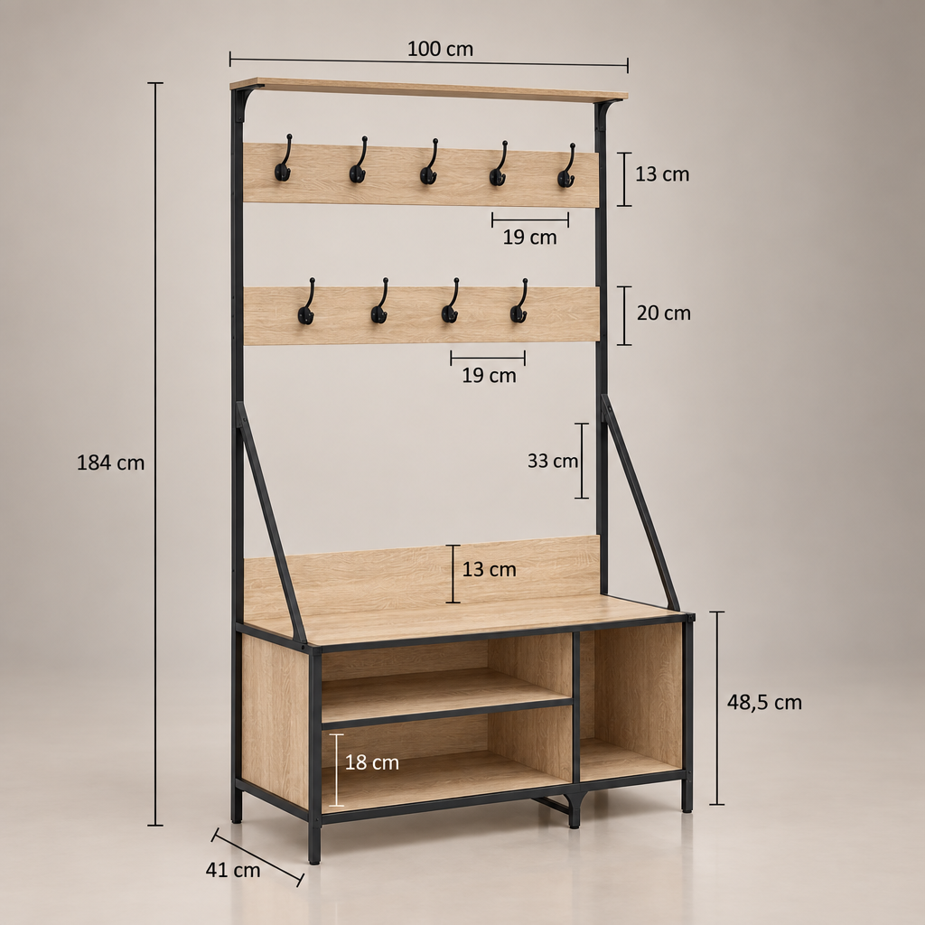 Porte manteau rangement B - dimensions