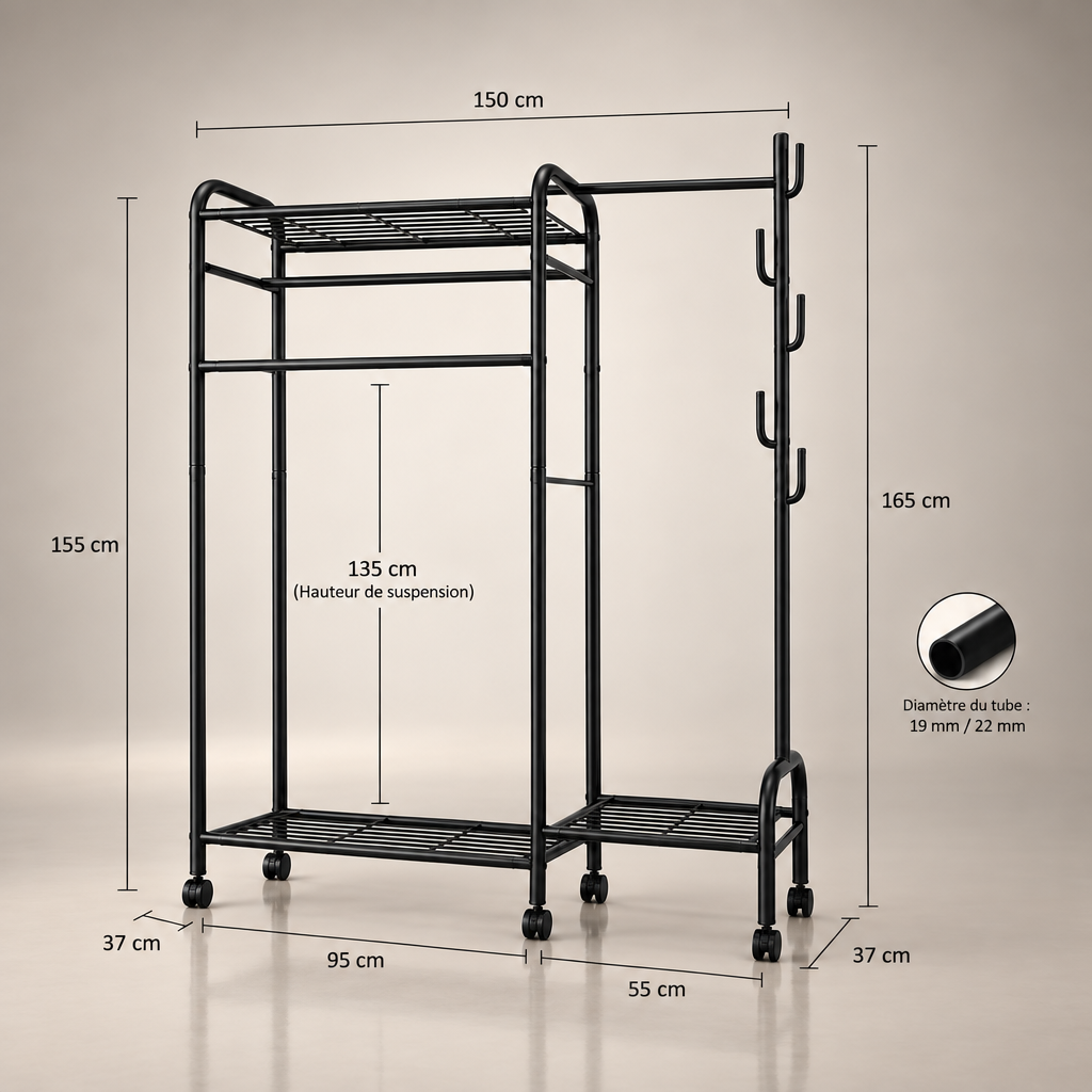 Porte-manteau dressing noir - dimensions